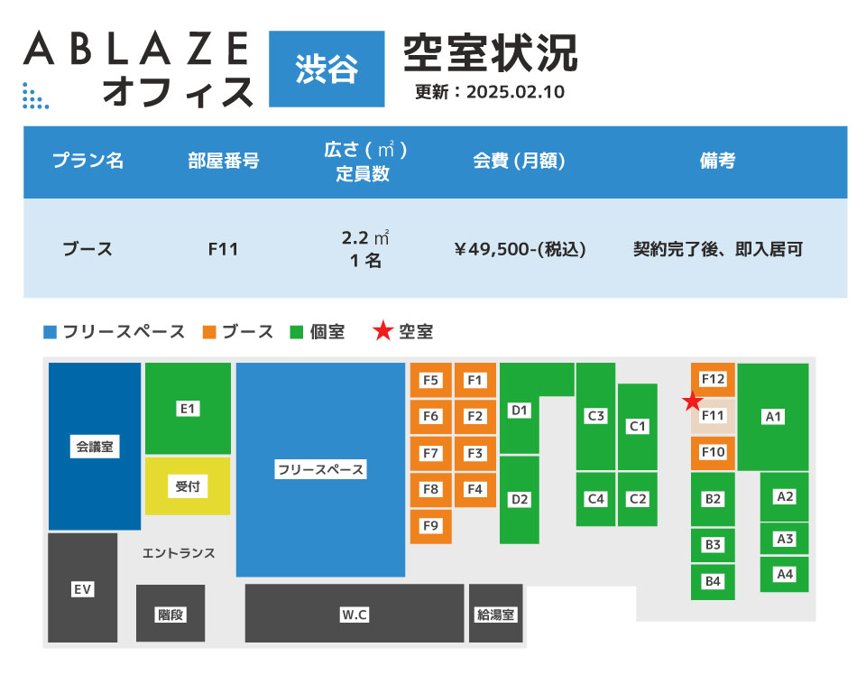 アブレイズオフィス渋谷(空室状況)